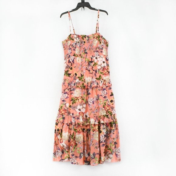 INC Womens Plus Cotton Orange Floral Print Sleeveless Smocked Tiered Midi Dress - Picture 2 of 8